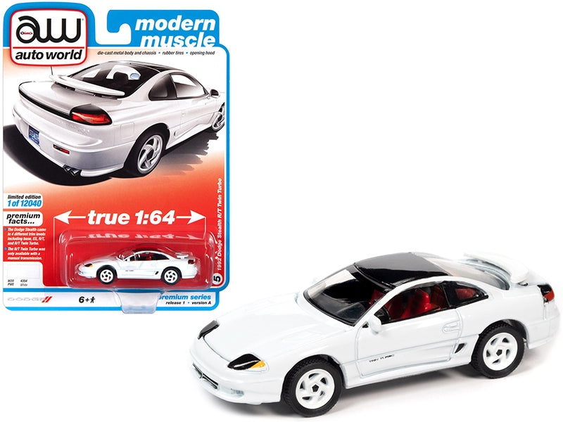 1992 Dodge Stealth R/T Twin Turbo White with Black Top and Red Interior "Modern Muscle" Limited Edition to 12040 pieces Worldwide 1/64 Diecast Model Car by Auto World Autoworld