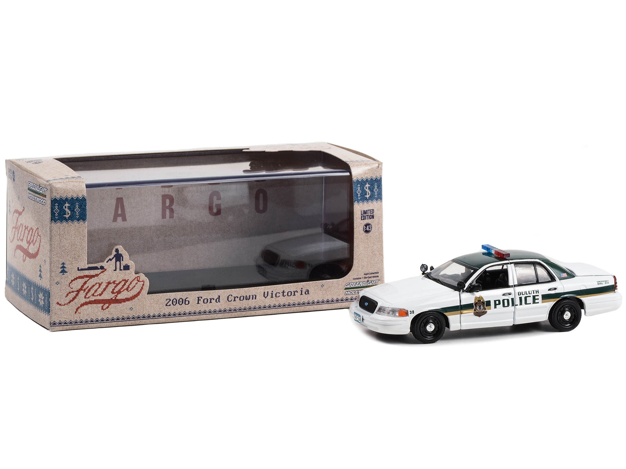 2006 Ford Crown Victoria Police Interceptor White with Green Top "Duluth Minnesota Police" "Fargo" (2014-2020 TV Series) "Hollywood" Series 1/43 Diecast Model Car by Greenlight Greenlight