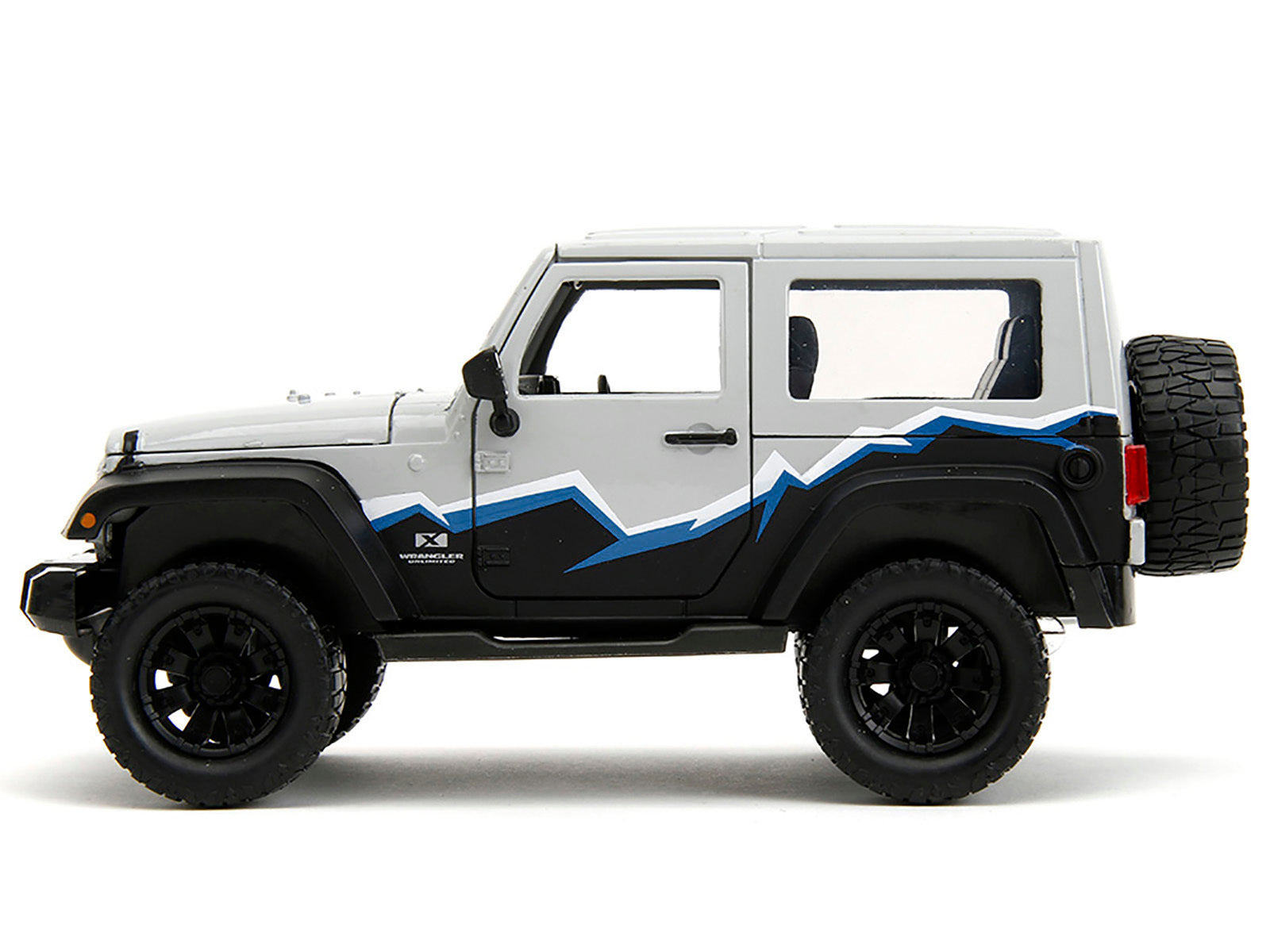 2007 Jeep Wrangler Gray and Black with Blue and White Stripes with Extra Wheels "Just Trucks" Series 1/24 Diecast Model Car by Jada Jada