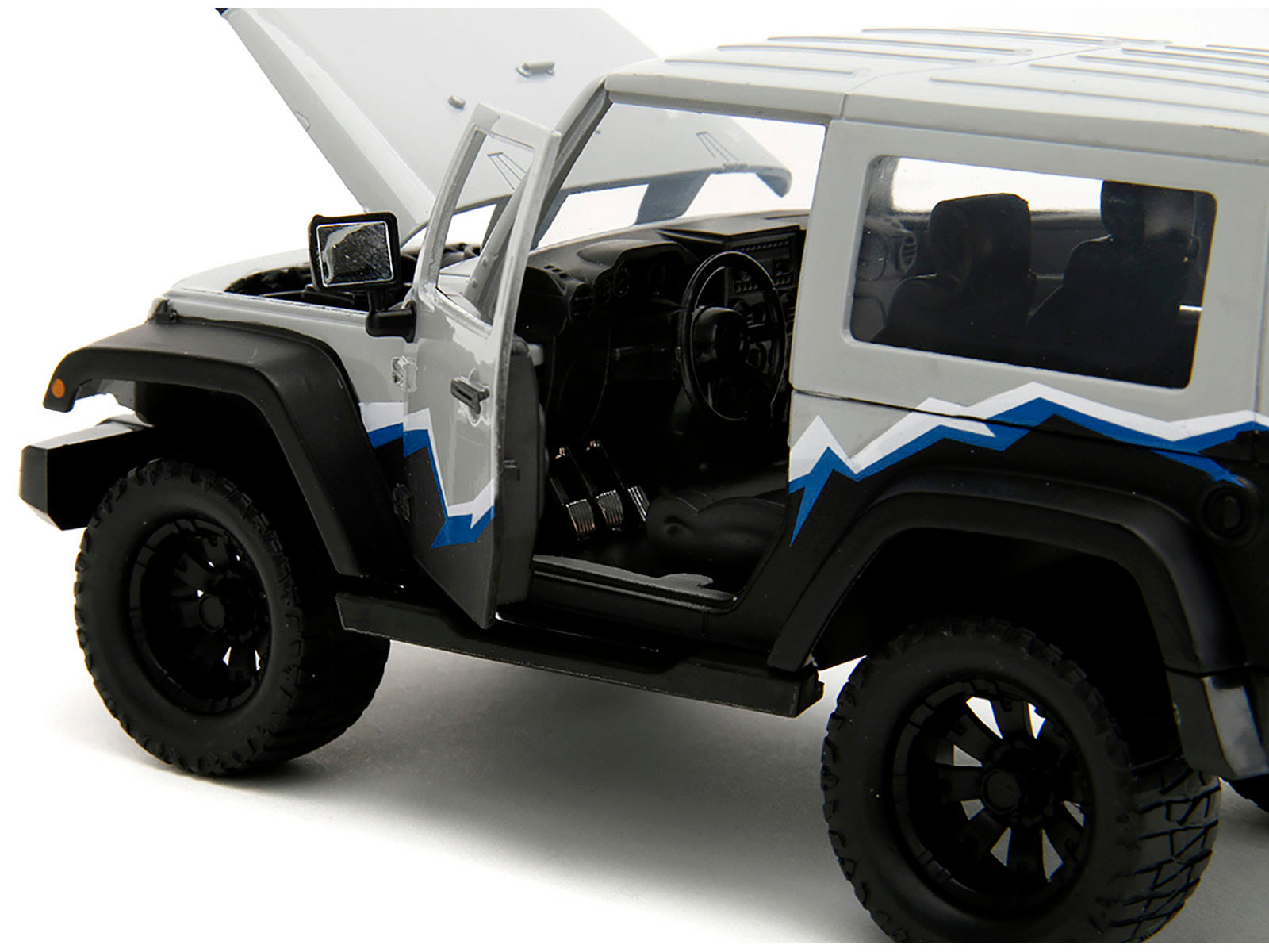 2007 Jeep Wrangler Gray and Black with Blue and White Stripes with Extra Wheels "Just Trucks" Series 1/24 Diecast Model Car by Jada Jada