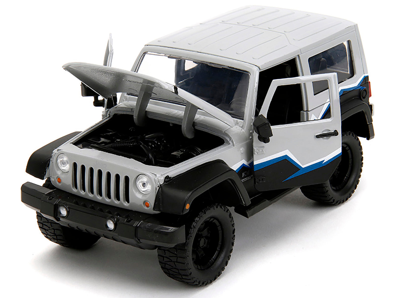 2007 Jeep Wrangler Gray and Black with Blue and White Stripes with Extra Wheels "Just Trucks" Series 1/24 Diecast Model Car by Jada Jada