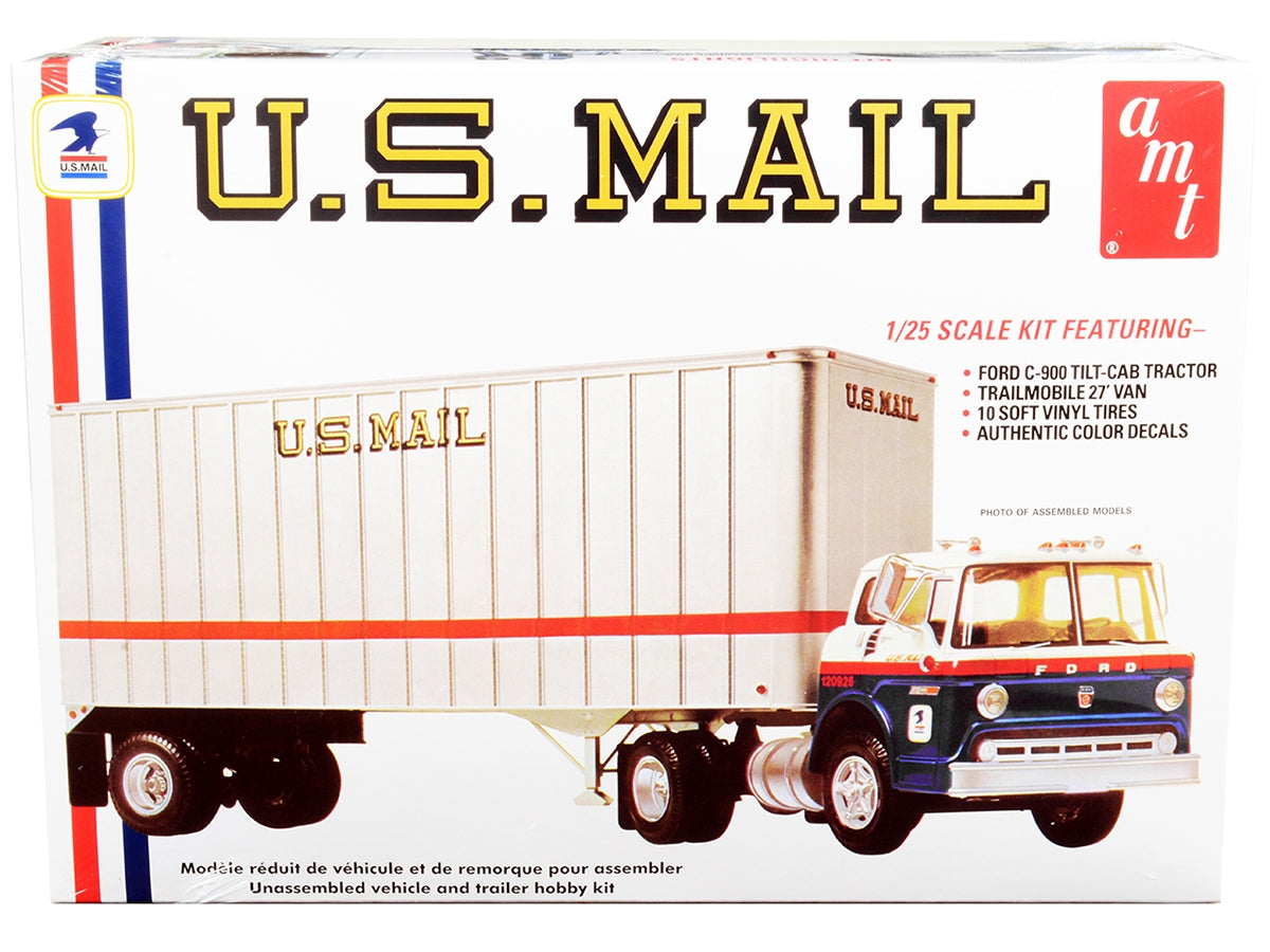 Skill 3 Model Kit Ford C900 Truck Tractor with Trailer "U.S. Mail" 1/25 Scale Model by AMT AMT