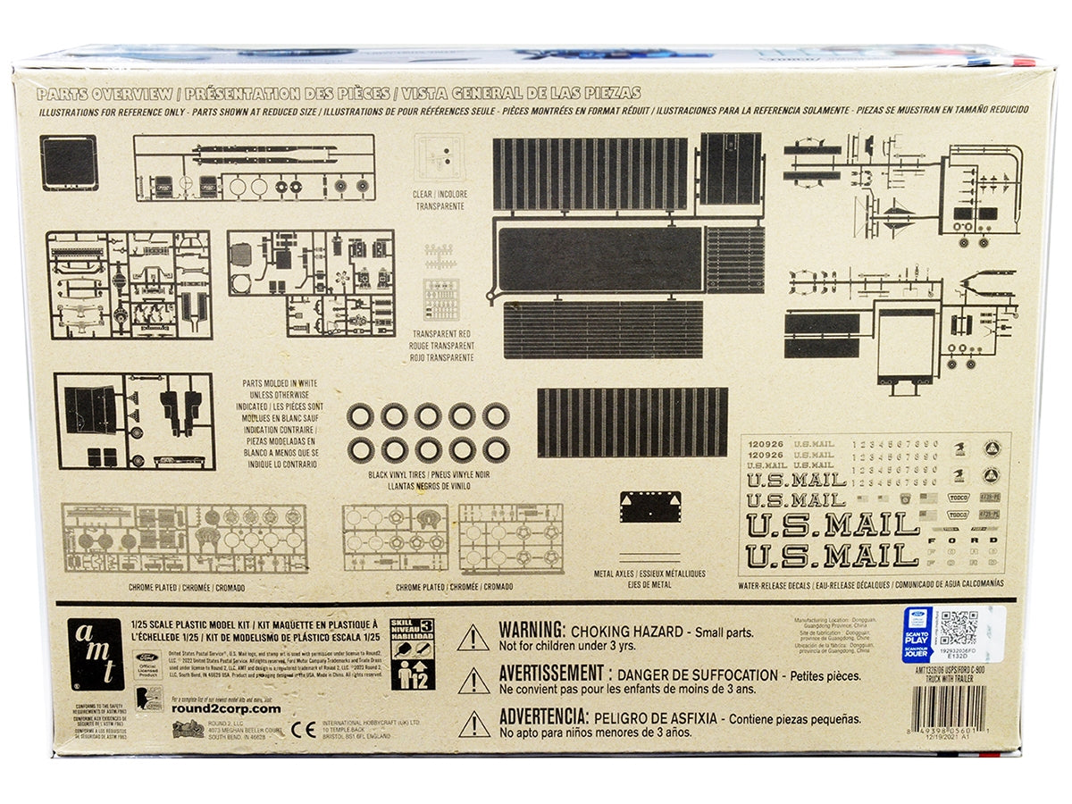 Skill 3 Model Kit Ford C900 Truck Tractor with Trailer "U.S. Mail" 1/25 Scale Model by AMT AMT