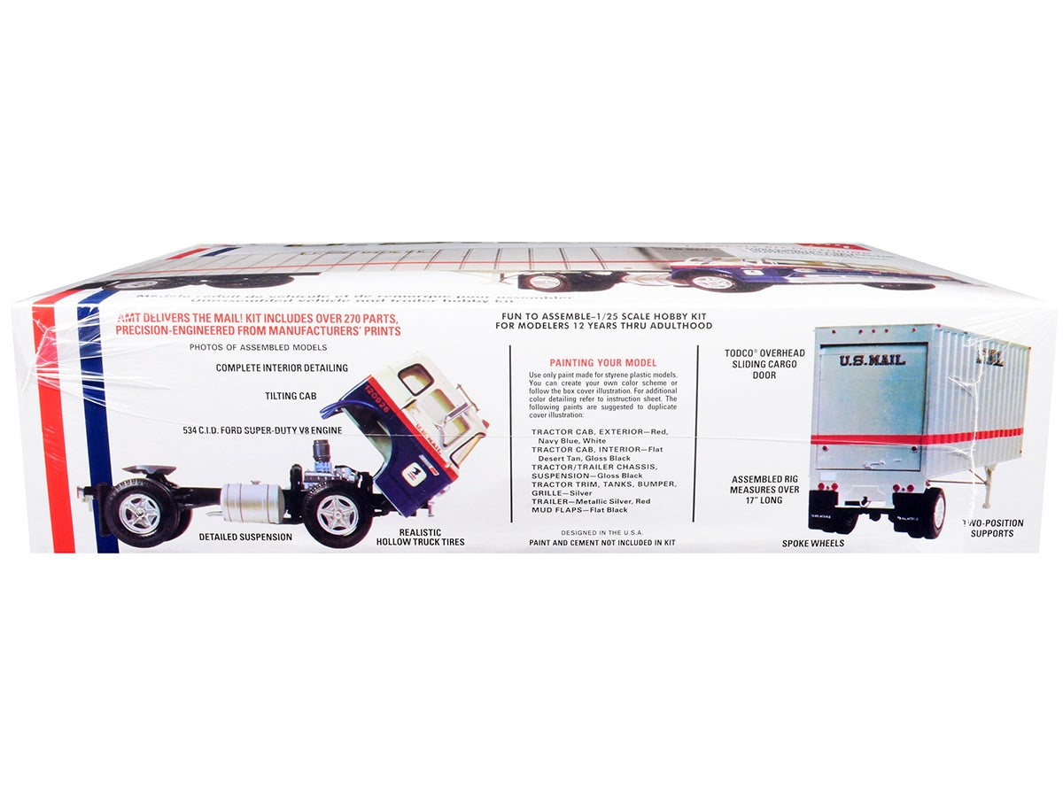 Skill 3 Model Kit Ford C900 Truck Tractor with Trailer "U.S. Mail" 1/25 Scale Model by AMT AMT