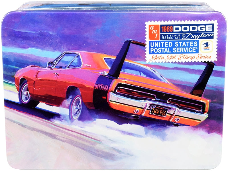 Skill 2 Model Kit 1969 Dodge Charger Daytona "USPS" (United States Postal Service) Themed Collectible Tin 1/25 Scale Model by AMT AMT