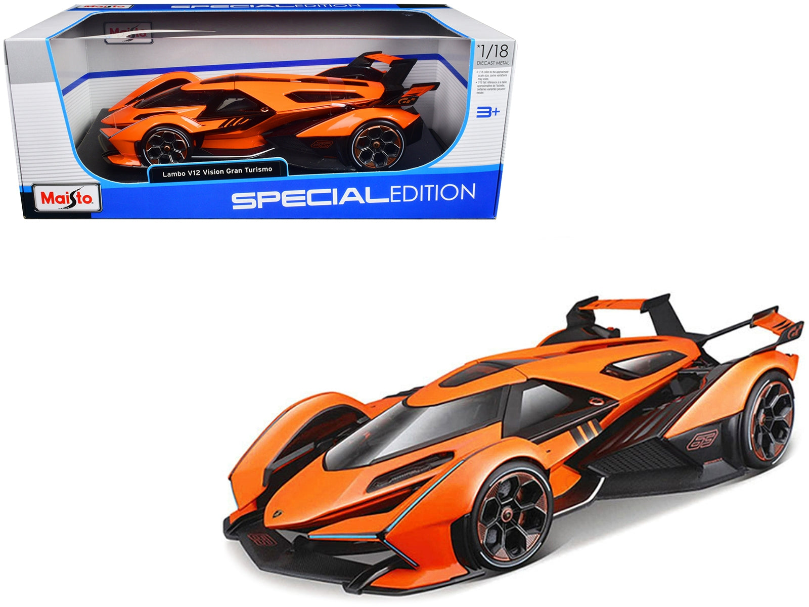 Lamborghini V12 Vision Gran Turismo Orange Metallic "Special Edition" 1/18 Diecast Model Car by Maisto Maisto