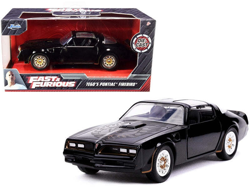 Tego's Pontiac Firebird Black with Gold Stripes and Hood Bird "Fast & Furious" Series 1/32 Diecast Model Car by Jada Jada