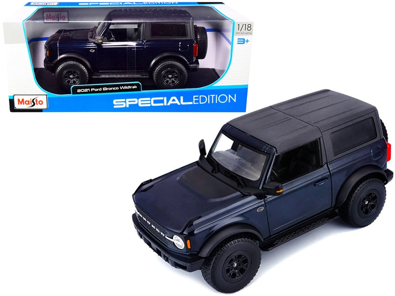 2021 Ford Bronco Wildtrak Dark Blue Metallic with Dark Gray Top "Special Edition" 1/18 Diecast Model Car by Maisto Maisto