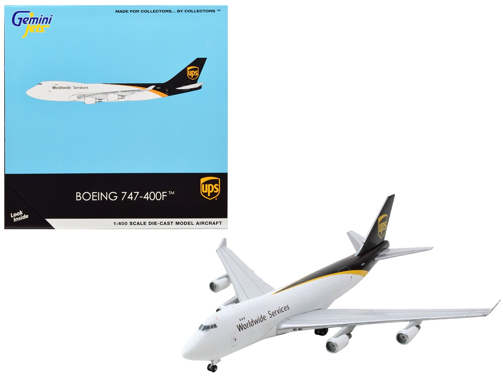 Boeing 747-400F Commercial Aircraft "UPS Worldwide Services" White with Brown Tail 1/400 Diecast Model Airplane by GeminiJets GeminiJets