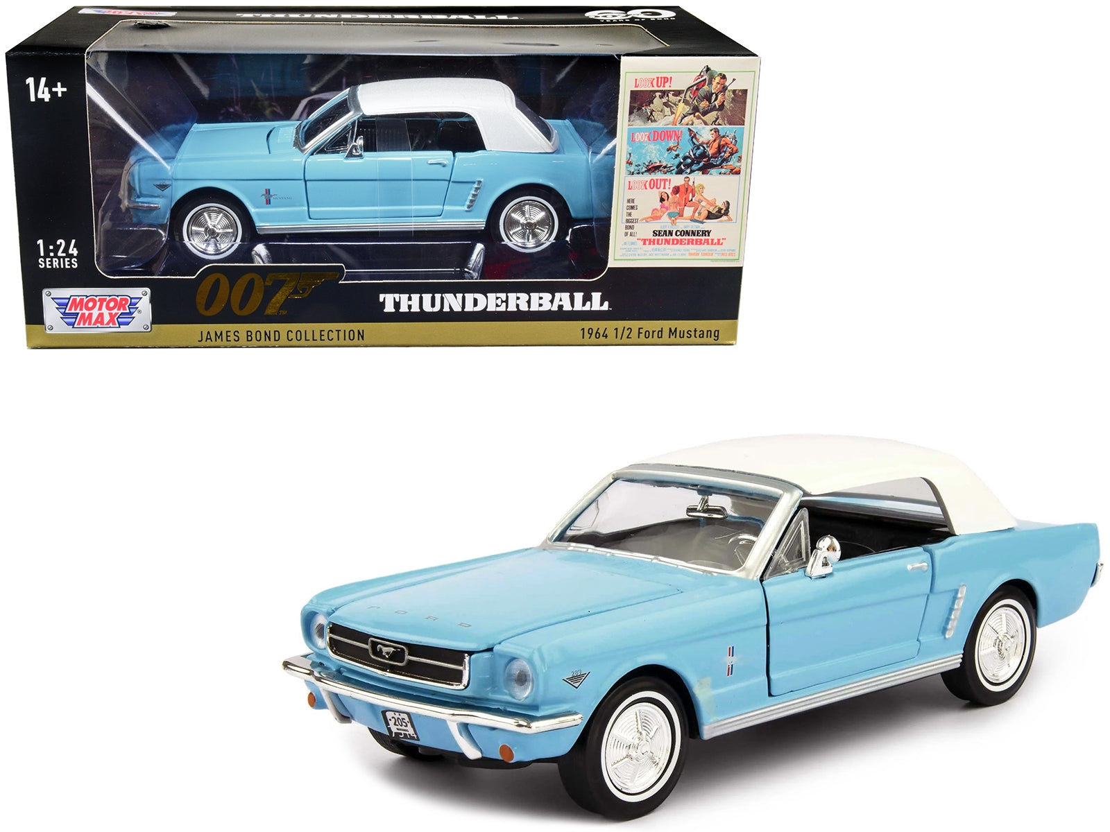 1964 1/2 Ford Mustang Light Blue with White Top James Bond 007 "Thunderball" (1965) Movie "James Bond Collection" Series 1/24 Diecast Model Car by Motormax Motormax