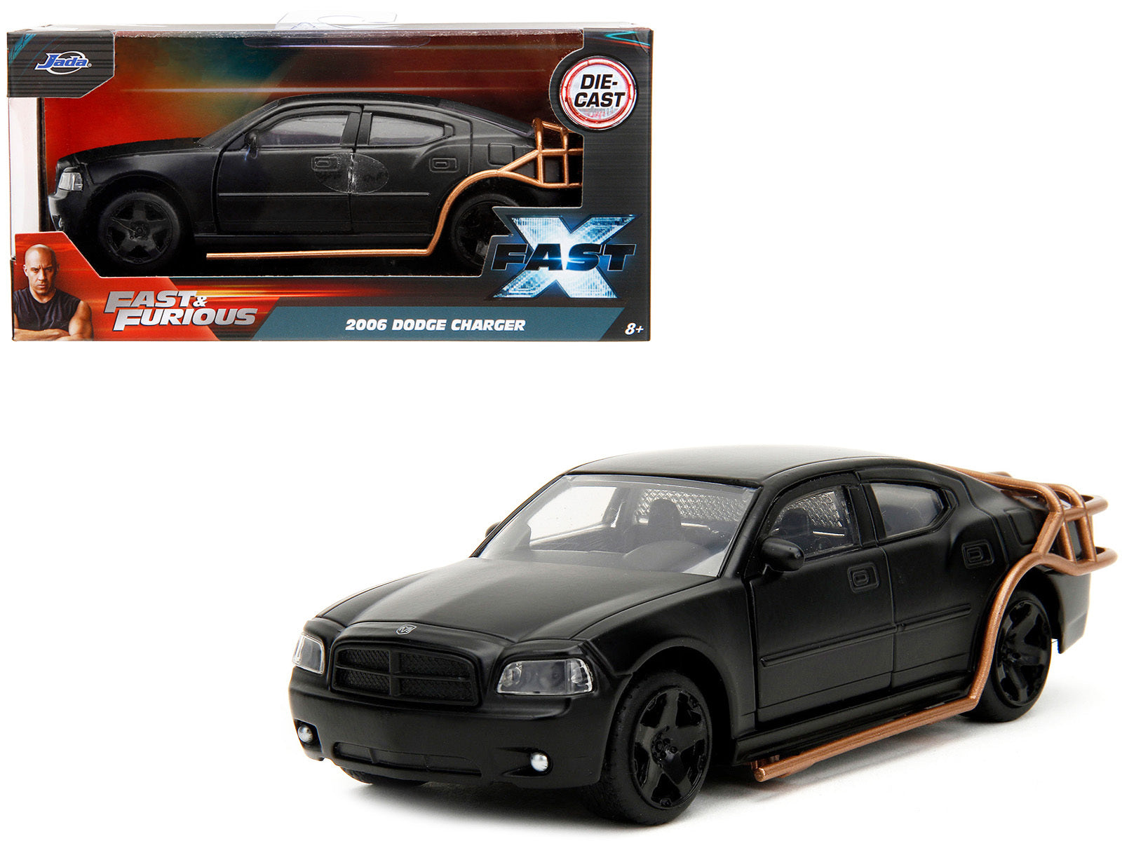 2006 Dodge Charger Matt Black with Outer Cage "Fast & Furious" Series 1/32 Diecast Model Car by Jada Jada