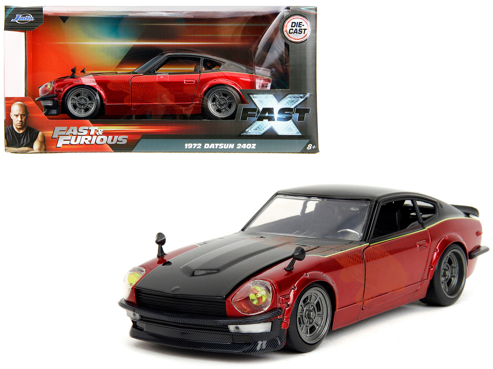 1972 Datsun 240Z Black and Red Metallic with Graphics "Fast X" (2023) Movie "Fast & Furious" Series 1/24 Diecast Model Car by Jada Jada