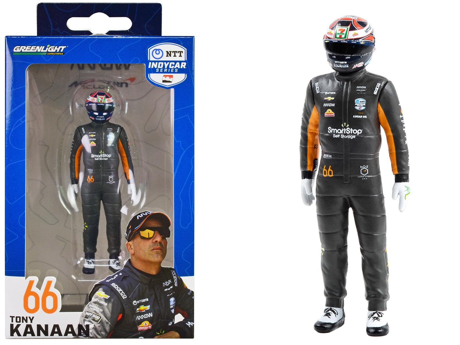 "NTT IndyCar Series" #66 Tony Kanaan Driver Figure "SmartStop Self Storage - Arrow McLaren"  for 1/18 Scale Models by Greenlight Greenlight