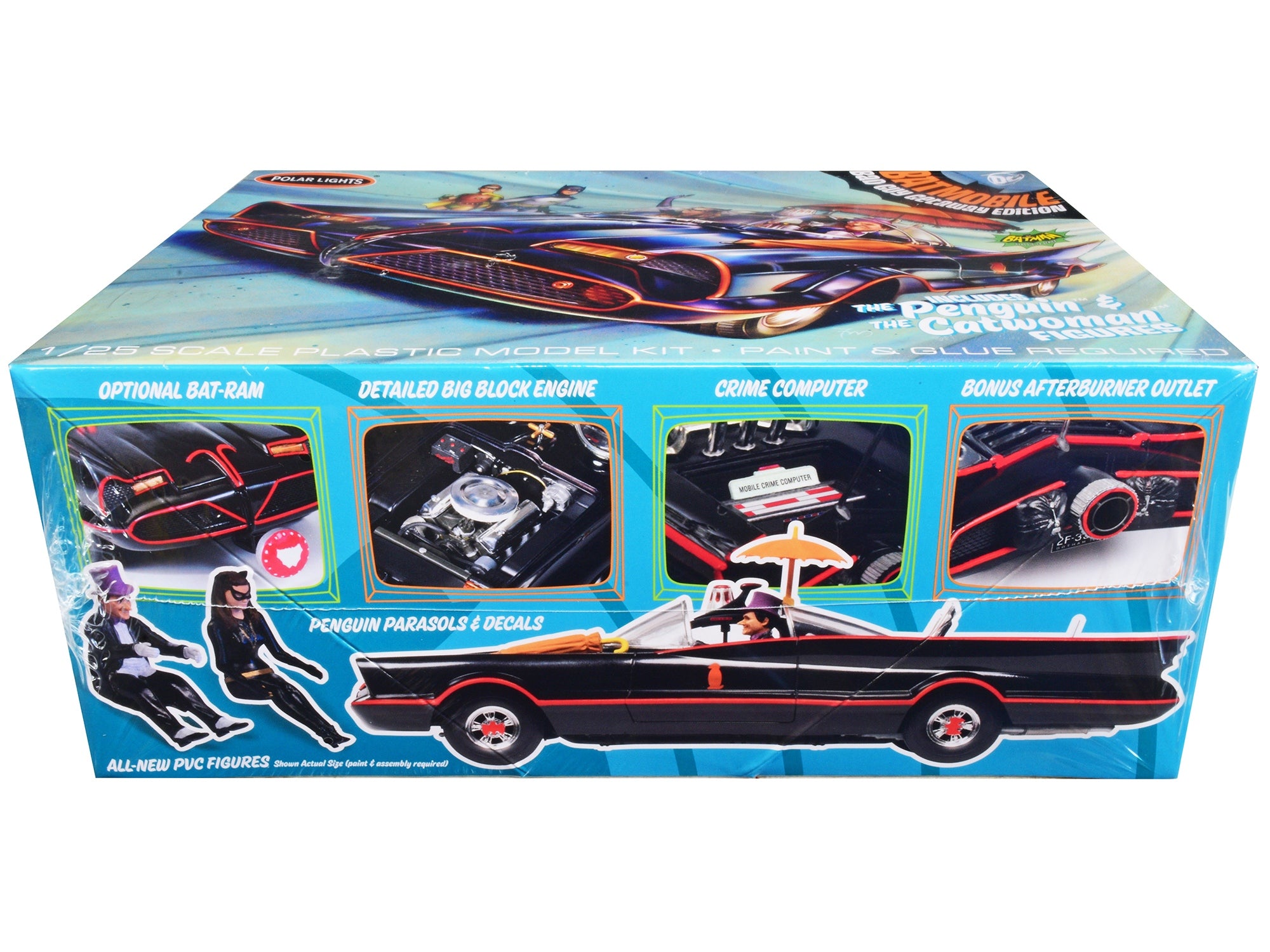 Skill 2 Model Kit 1966 Batmobile "Bad Guy Getaway Edition" with Penguin and Catwoman Figures "Batman" (1966-1968) TV Series 1/25 Scale Model by Polar Lights Polar Lights