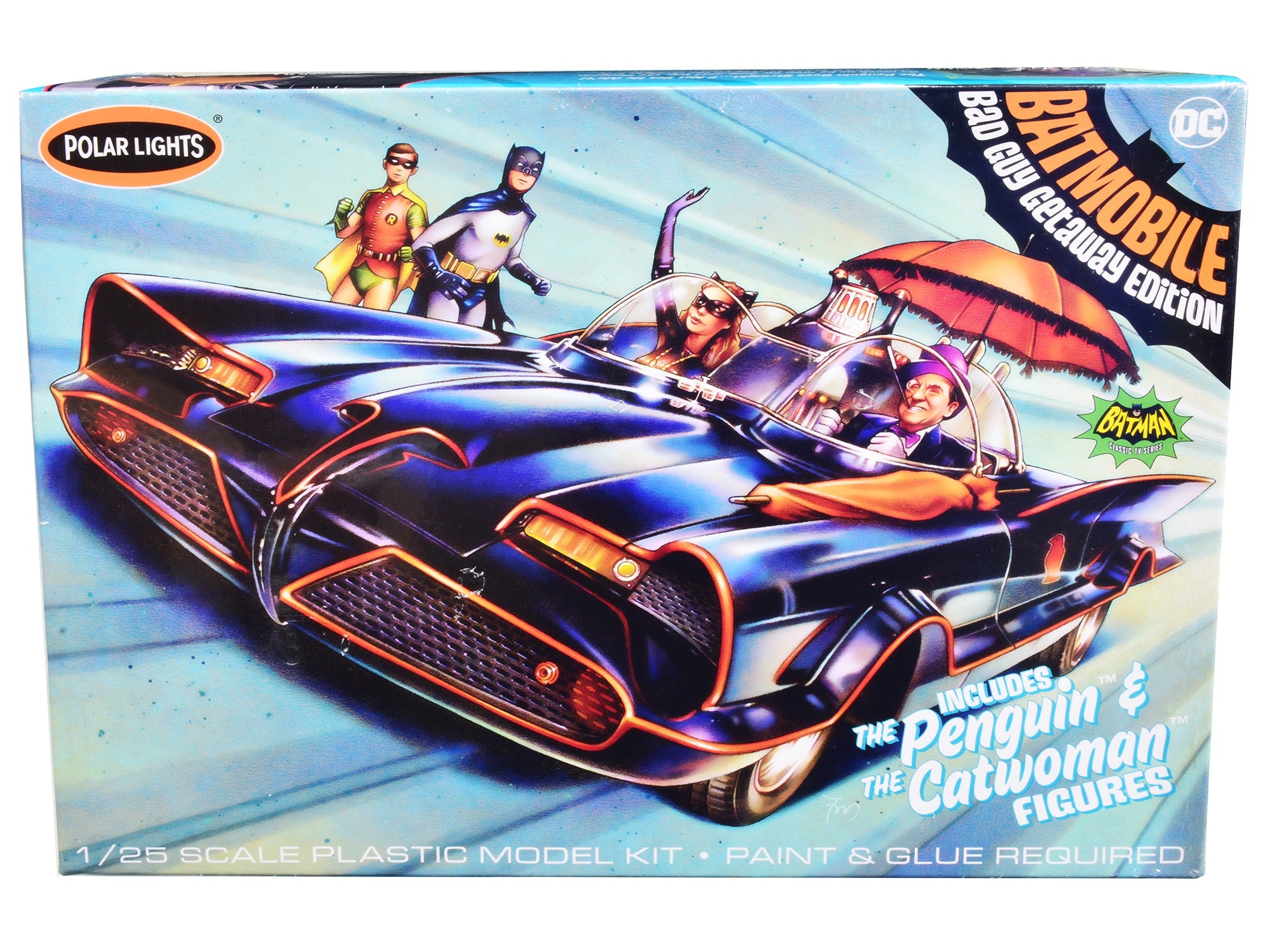 Skill 2 Model Kit 1966 Batmobile "Bad Guy Getaway Edition" with Penguin and Catwoman Figures "Batman" (1966-1968) TV Series 1/25 Scale Model by Polar Lights Polar Lights