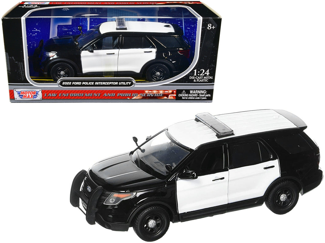 2022 Ford Police Interceptor Utility Unmarked Black and White 1/24 Diecast Model Car by Motormax Motormax