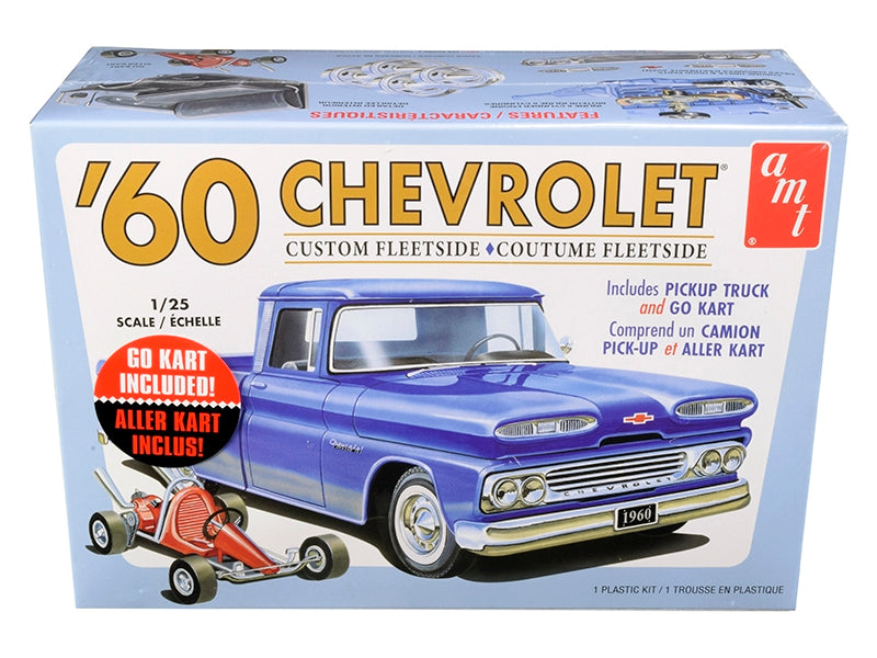 Skill 2 Model Kit 1960 Chevrolet Custom Fleetside Pickup Truck with Go Kart 1/25 Scale Model by AMT AMT