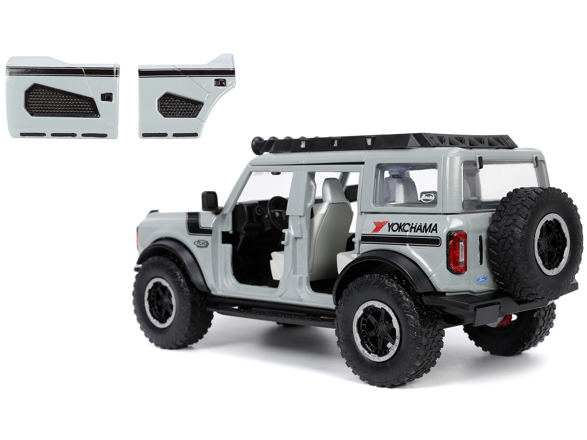 2021 Ford Bronco Gray with Black Stripes with Roof Rack "Own the Night" "Just Trucks" Series 1/24 Diecast Model Car by Jada Jada