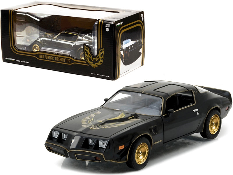 1980 Pontiac Firebird Trans Am T/A Turbo 4.9L Starlite Black with Golden Eagle Hood and Stripes 1/24 Diecast Model Car by Greenlight Greenlight