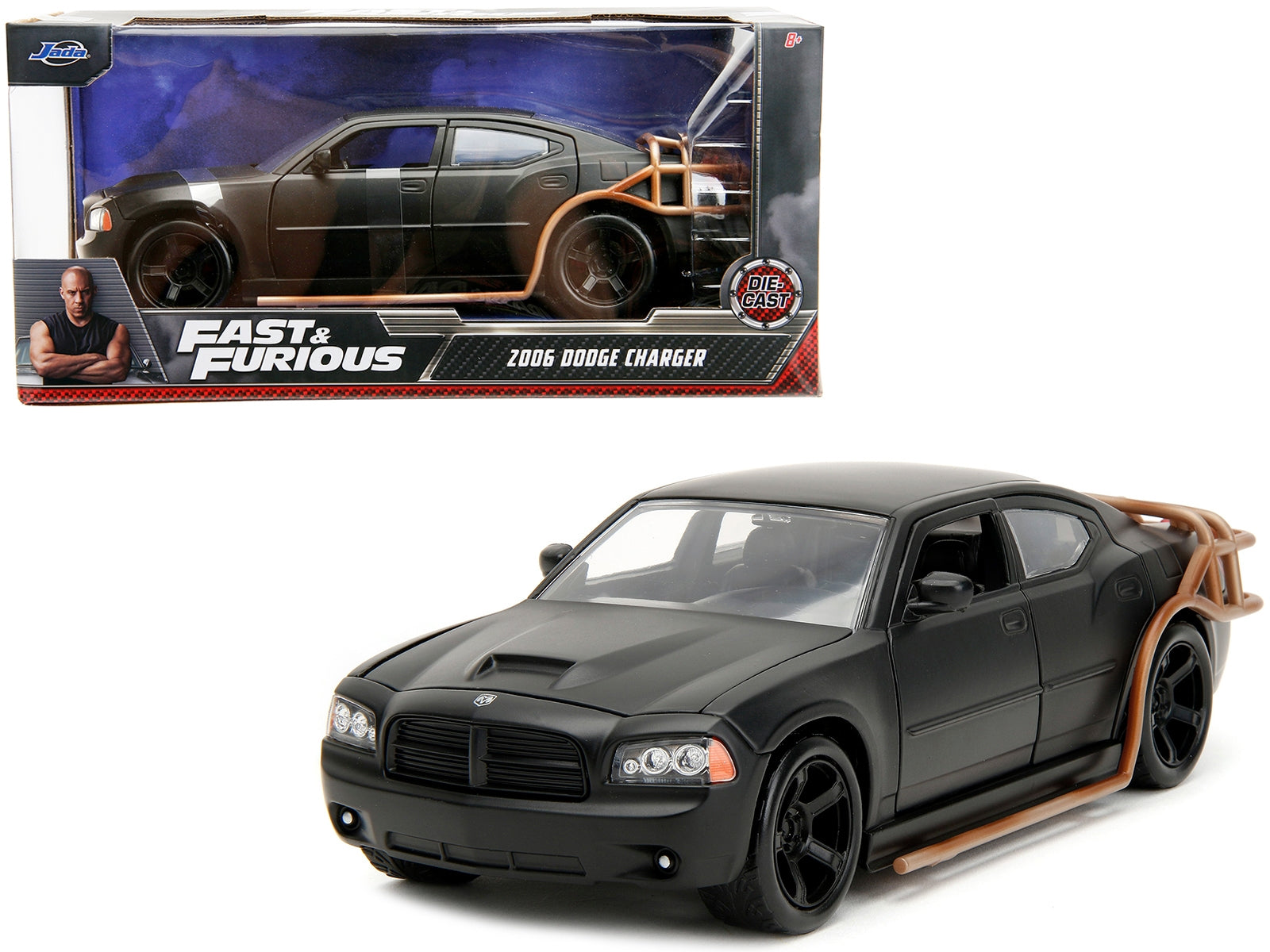 2006 Dodge Charger Matt Black with Outer Cage "Fast & Furious" Movie 1/24 Diecast Model Car by Jada Jada