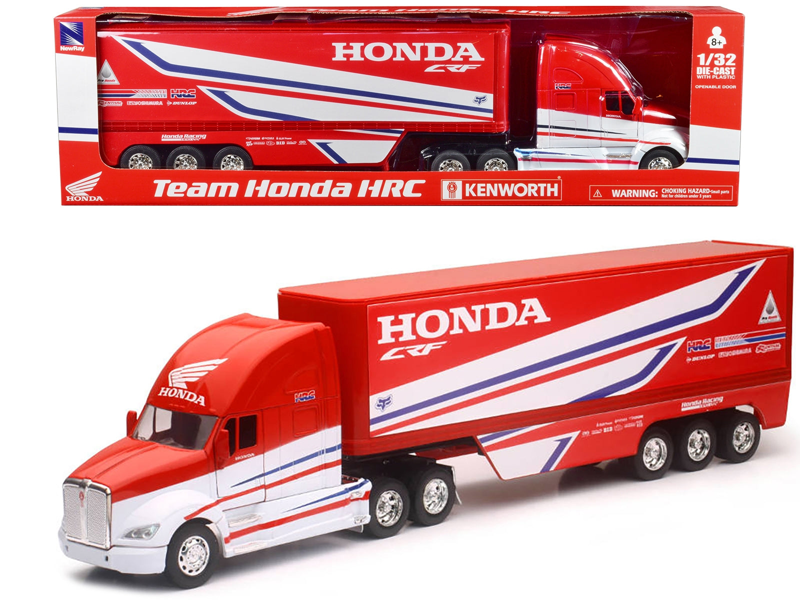 Kenworth Semi-Truck Red and White "Team Honda HRC" 1/32 Diecast Model by New Ray New Ray