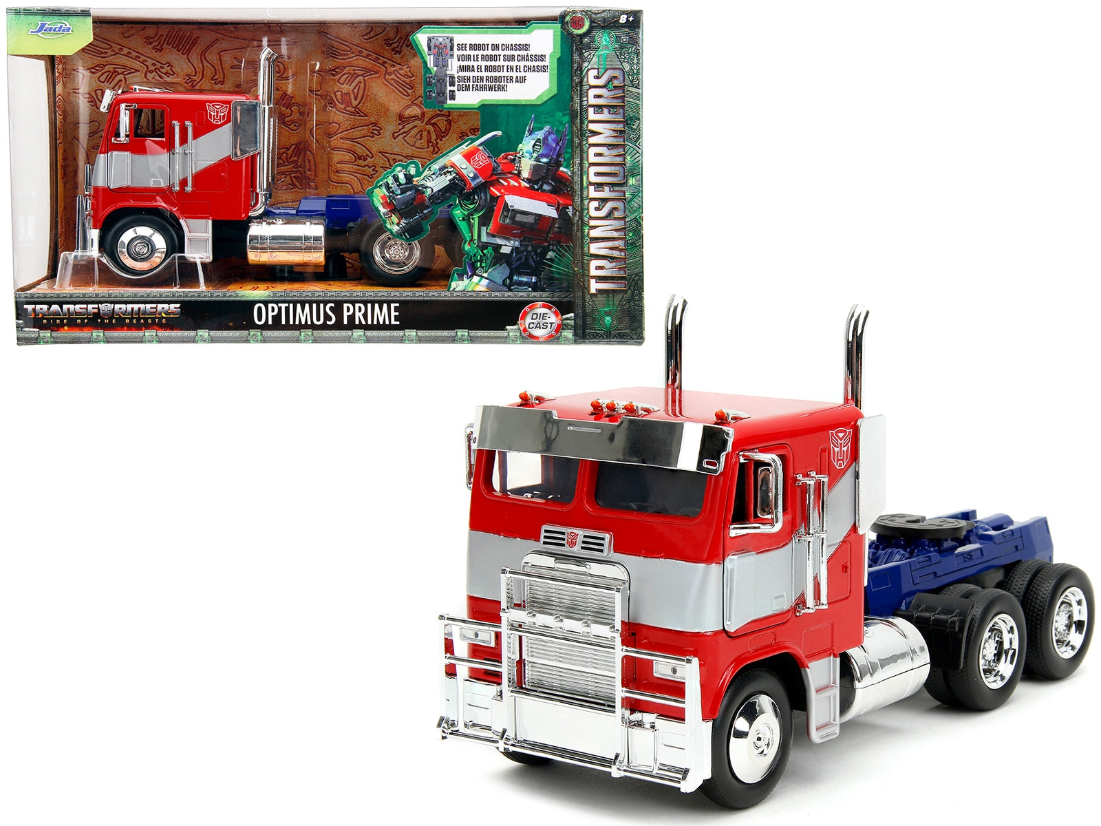 Optimus Prime Tractor Truck Red and Blue with Silver Stripes "Transformers: Rise of the Beasts" (2023) Movie "Hollywood Rides" Series Diecast Model Car by Jada Jada