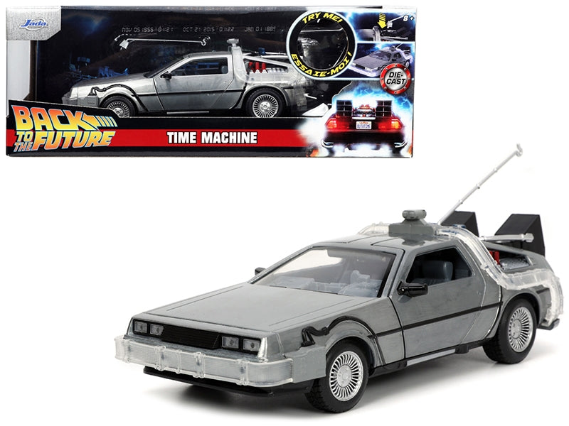 DeLorean Brushed Metal Time Machine with Lights "Back to the Future" (1985) Movie "Hollywood Rides" Series 1/24 Diecast Model Car by Jada Jada