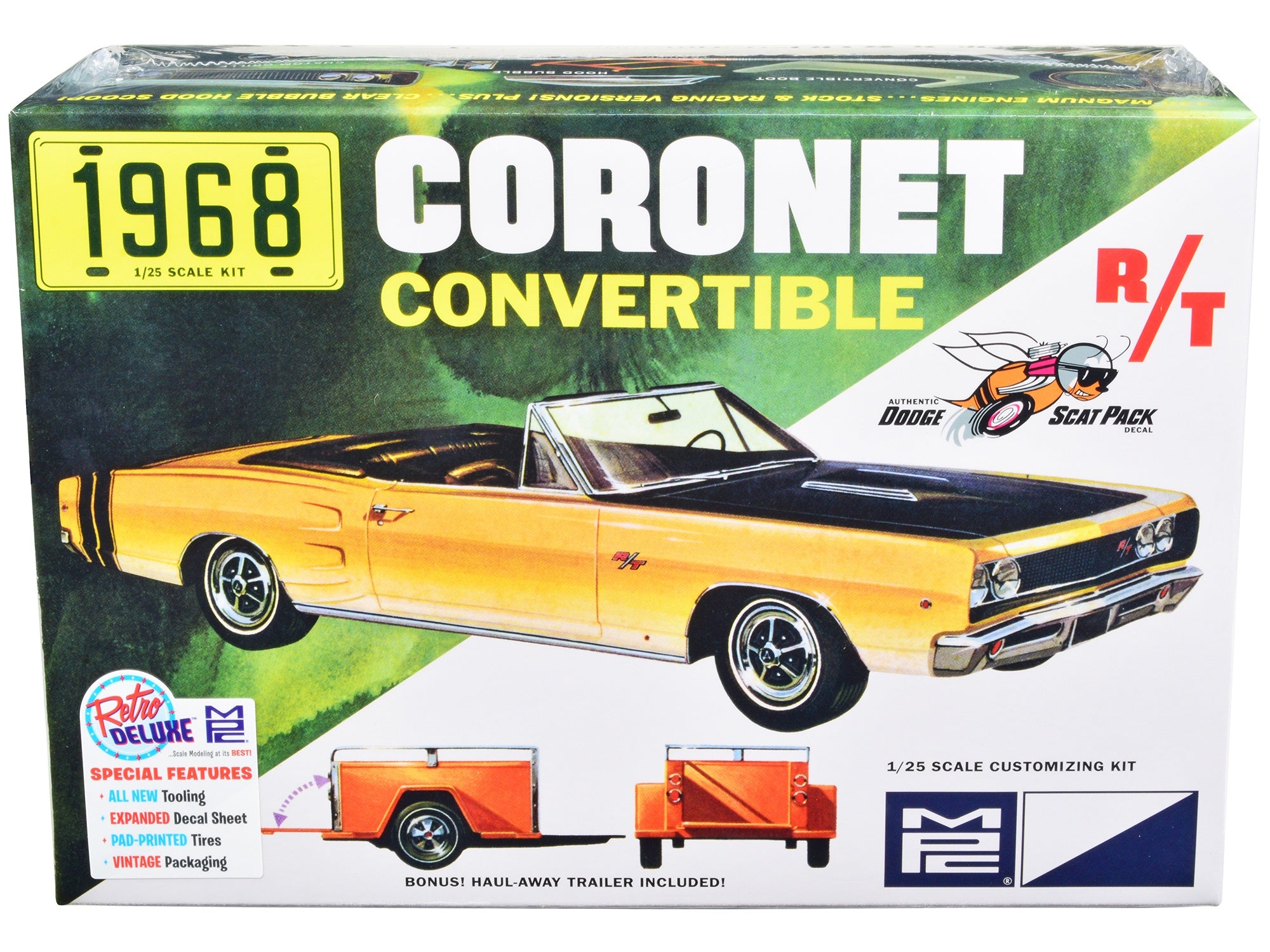 Skill 2 Model Kit 1968 Dodge Coronet R/T Convertible with Haul-Away Trailer 1/25 Scale Model by MPC MPC