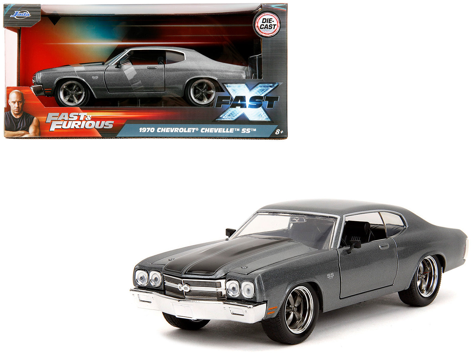 1970 Chevrolet Chevelle SS Gray Metallic with Black Stripes "Fast & Furious" (2009) Movie "Fast & Furious" Series 1/24 Diecast Model Car by Jada Jada