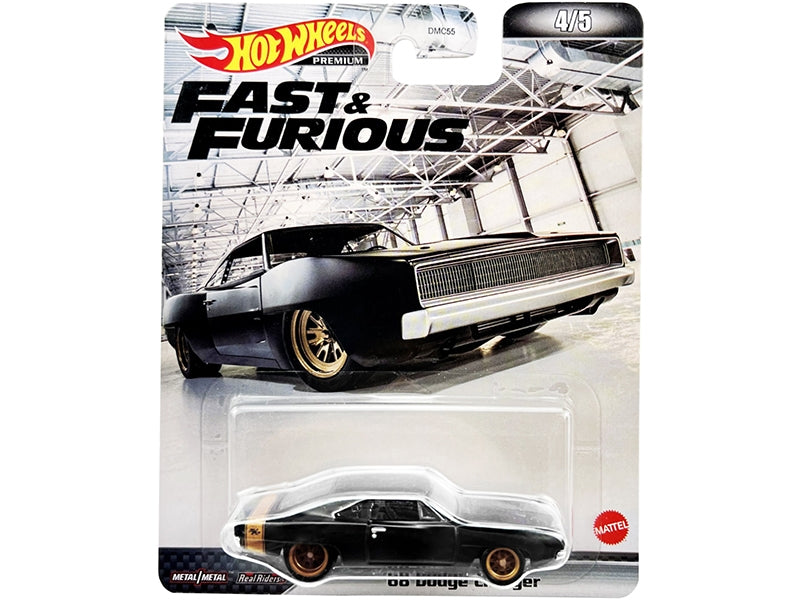 1968 Dodge Charger R/T Matt Black with Gold Tail Stripe "Fast & Furious" Series Diecast Model Car by Hot Wheels Hotwheels