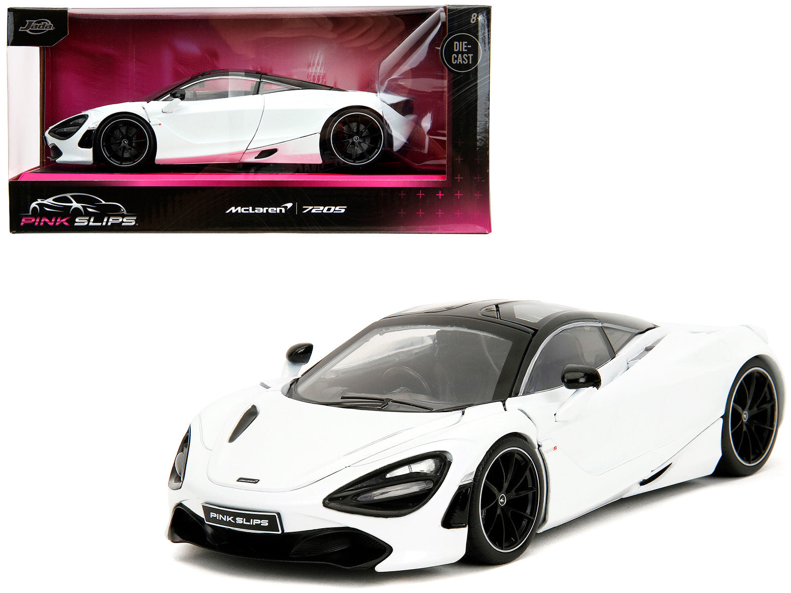 McLaren 720S White Metallic with Black Top "Pink Slips" Series 1/24 Diecast Model Car by Jada Jada