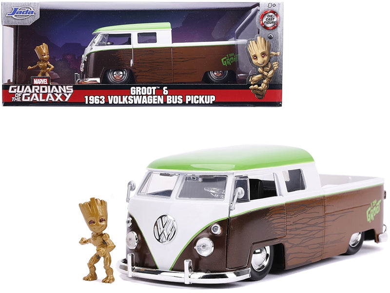 1963 Volkswagen Bus Pickup Truck with Groot Diecast Figurine "Guardians of the Galaxy" "Marvel" Series 1/24 Diecast Model Car by Jada Jada