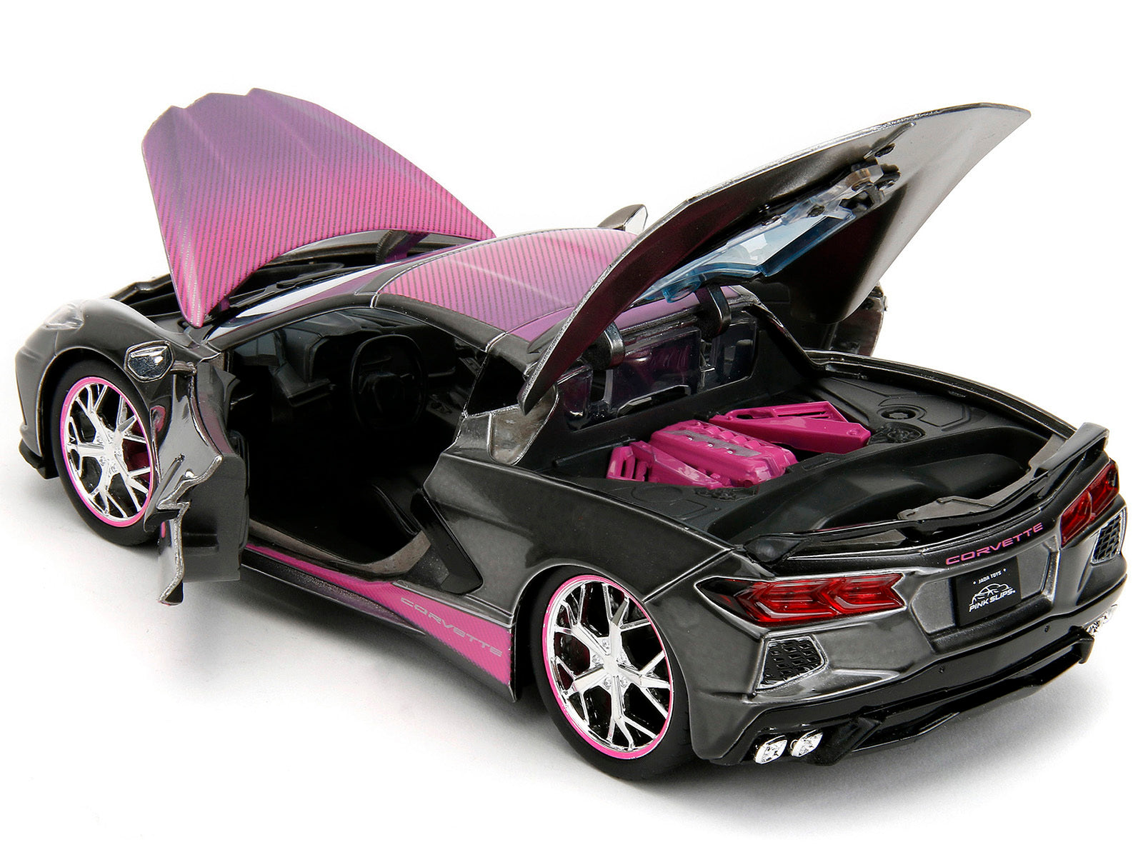 2020 Chevrolet Corvette Stingray Gray Metallic with Pink Carbon Hood and Top "Pink Slips" Series 1/24 Diecast Model Car by Jada Jada