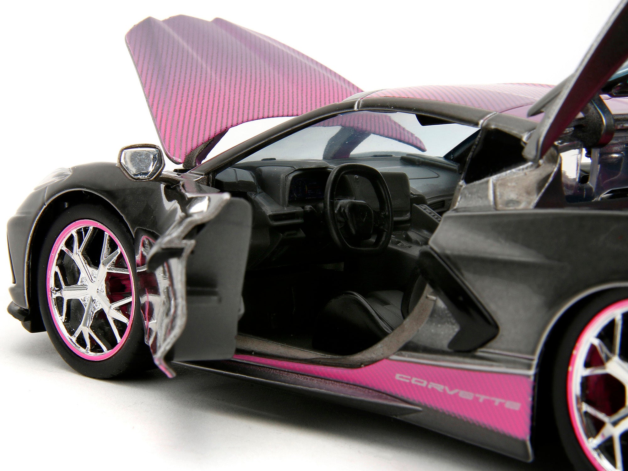 2020 Chevrolet Corvette Stingray Gray Metallic with Pink Carbon Hood and Top "Pink Slips" Series 1/24 Diecast Model Car by Jada Jada