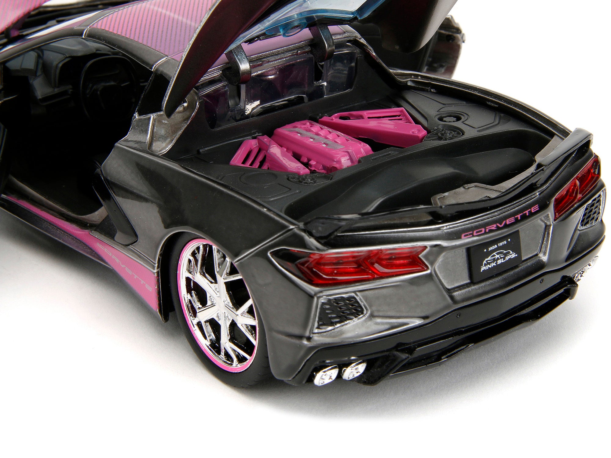 2020 Chevrolet Corvette Stingray Gray Metallic with Pink Carbon Hood and Top "Pink Slips" Series 1/24 Diecast Model Car by Jada Jada