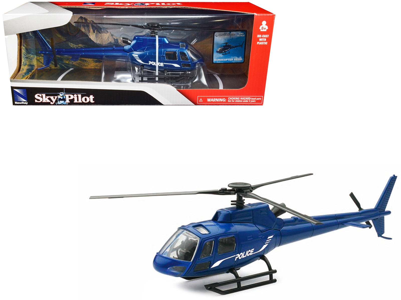 Eurocopter AS350 Helicopter Blue Metallic "Police" "Sky Pilot" Series 1/43 Diecast Model by New Ray New Ray