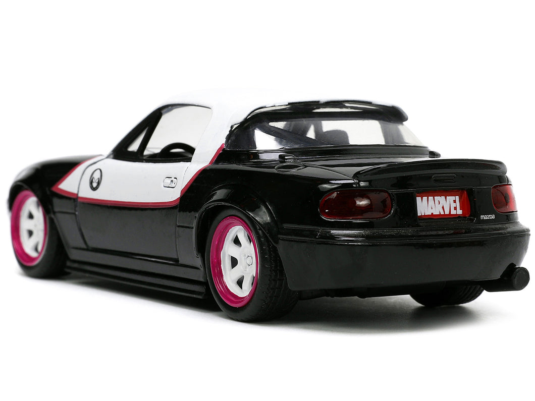 1990 Mazda Miata Black and White with Graphics and Ghost Spider Diecast Figure 