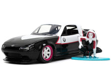 Load image into Gallery viewer, 1990 Mazda Miata Black and White with Graphics and Ghost Spider Diecast Figure &quot;Spider-Man&quot; &quot;Marvel&quot; Series 1/32 Diecast Model Car by Jada Jada
