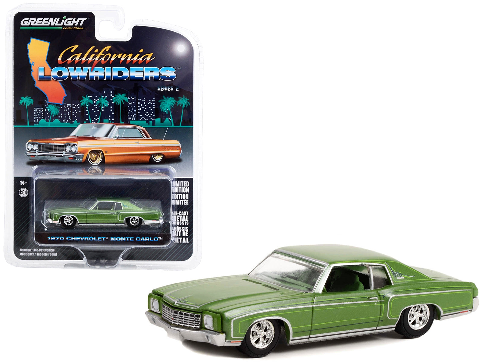 1970 Chevrolet Monte Carlo Green Metallic with Green Interior "California Lowriders" Series 2 1/64 Diecast Model Car by Greenlight Greenlight