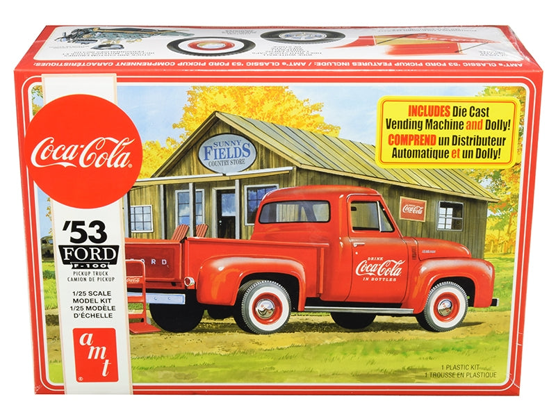 Skill 3 Model Kit 1953 Ford F-100 Pickup Truck "Coca-Cola" with Vending Machine and Dolly 1/25 Scale Model by AMT AMT