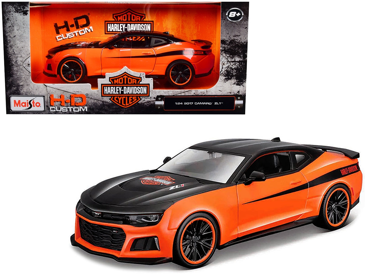 2017 Chevrolet Camaro ZL1 Orange and Black "Harley Davidson" "H-D Custom" Series 1/24 Diecast Model Car by Maisto Maisto