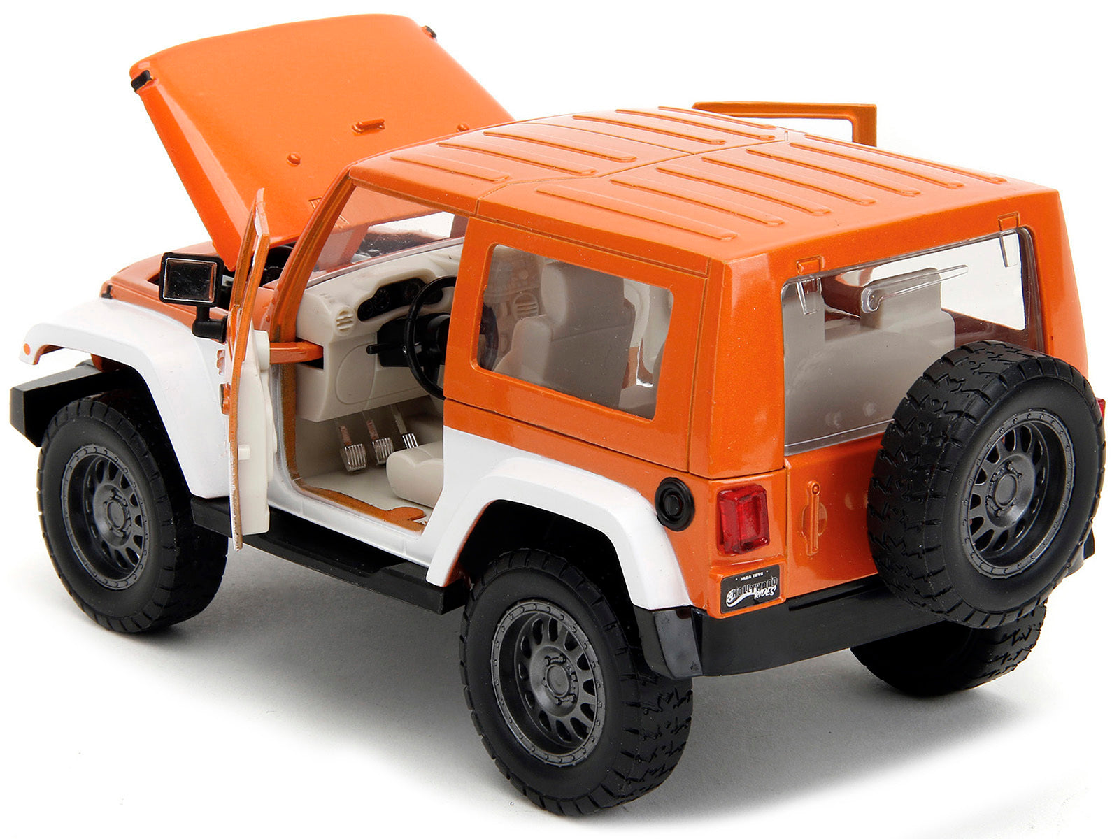 2017 Jeep Wrangler Orange Metallic and White and Orange M&M Diecast Figure "M&M's" "Hollywood Rides" Series 1/24 Diecast Model Car by Jada Jada