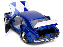 Load image into Gallery viewer, 1974 Mazda RX-3 Candy Blue with White Interior and Graphics and Blue Ranger Diecast Figure &quot;Power Rangers&quot; &quot;Hollywood Rides&quot; Series 1/24 Diecast Model Car by Jada Jada
