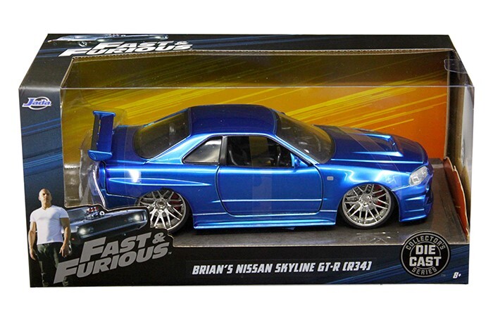 Brian's Nissan GTR Skyline R34 RHD (Right Hand Drive) Blue "Fast & Furious" Movie 1/24 Diecast Model Car by Jada Jada