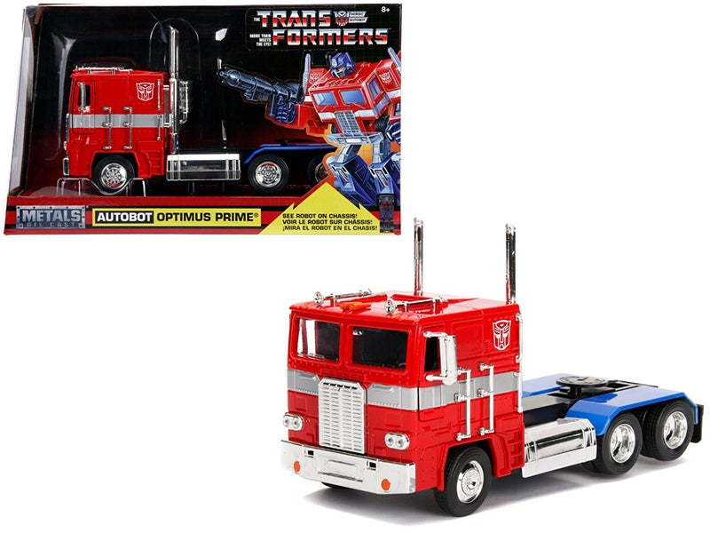 G1 Autobot Optimus Prime Truck Red with Robot on Chassis from "Transformers" TV Series "Hollywood Rides" Series 1/24 Diecast Model by Jada Jada