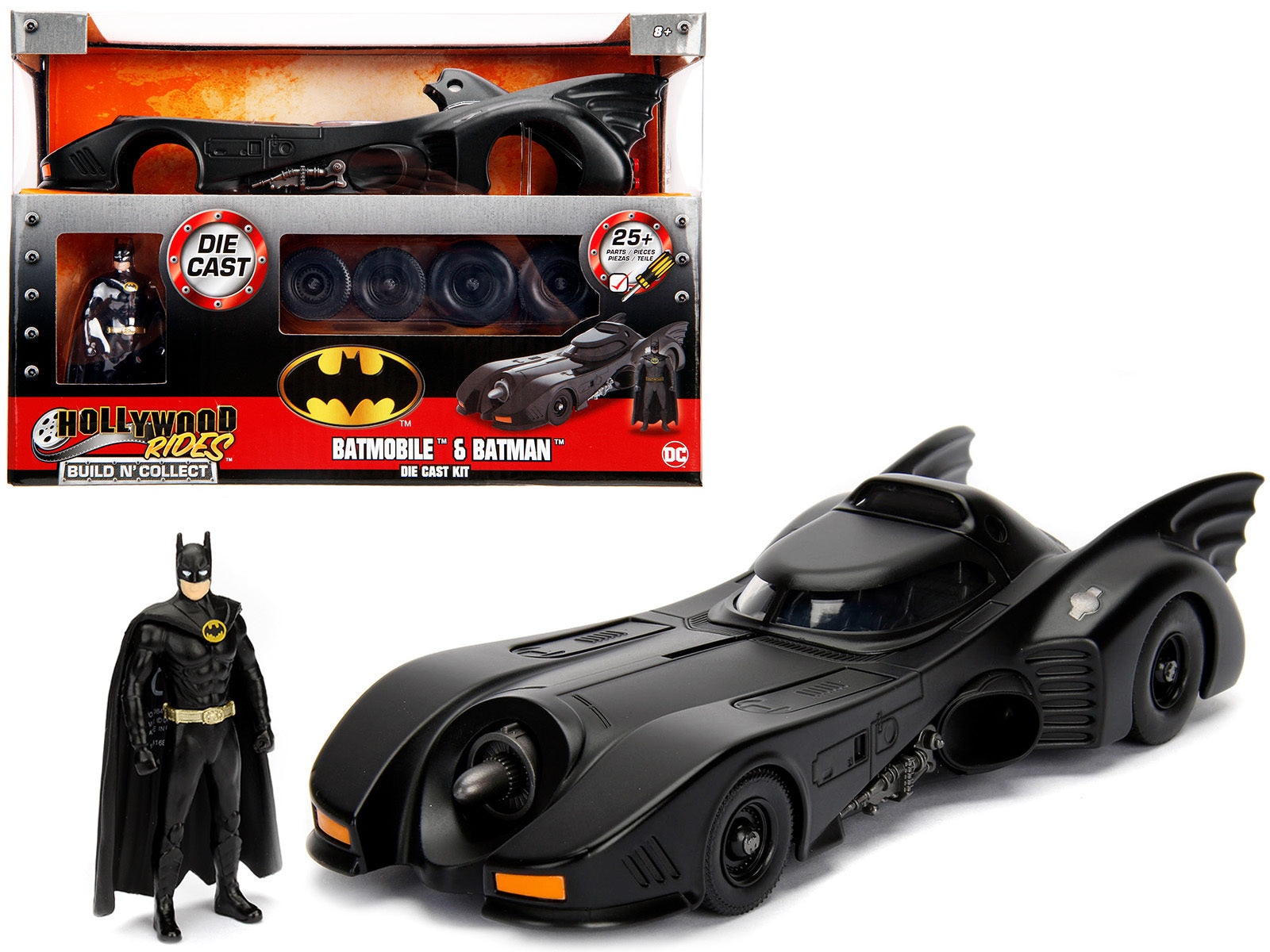 Model Kit Batmobile Matt Black with Batman Diecast Figurine "Batman" (1989) Movie "Build N' Collect" 1/24 Diecast Model Car by Jada Jada