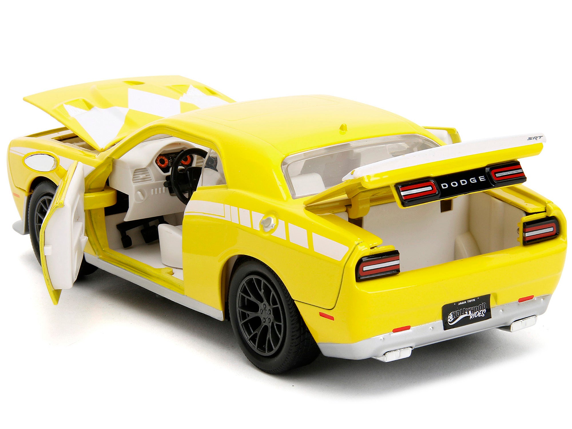 2015 Dodge Challenger SRT Hellcat Yellow with Graphics and Yellow Ranger Diecast Figure "Power Rangers" "Hollywood Rides" Series 1/24 Diecast Model Car by Jada Jada