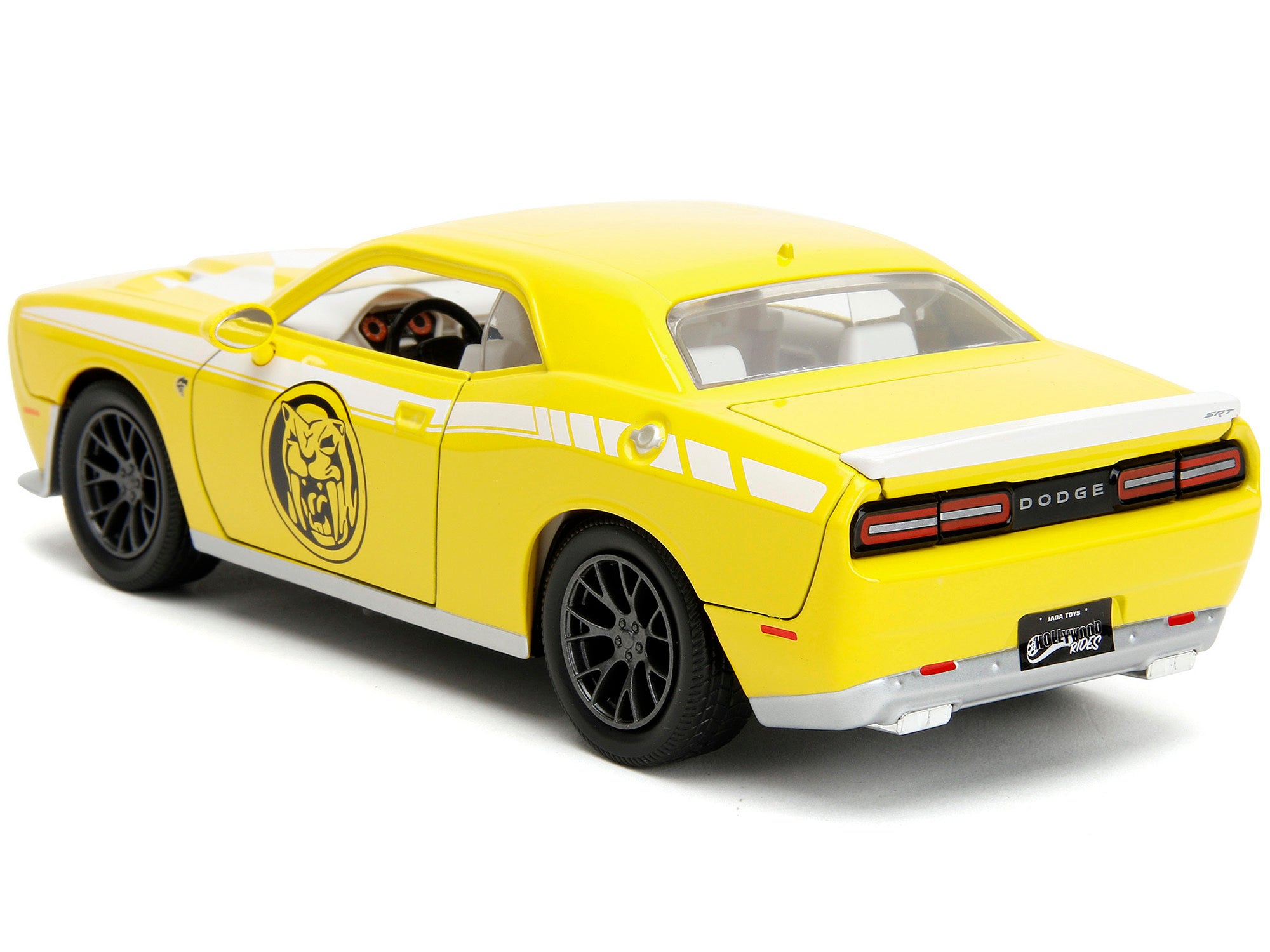 2015 Dodge Challenger SRT Hellcat Yellow with Graphics and Yellow Ranger Diecast Figure "Power Rangers" "Hollywood Rides" Series 1/24 Diecast Model Car by Jada Jada