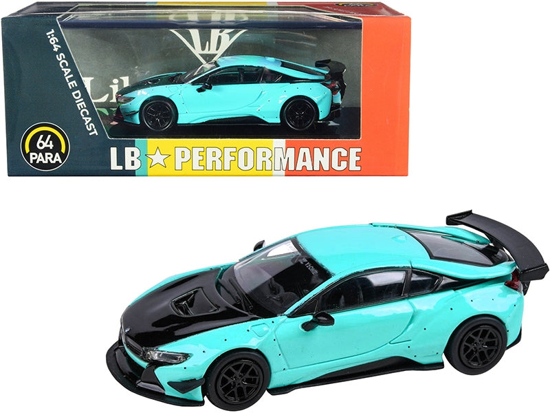 BMW i8 Liberty Walk Peppermint Green with Black Hood "LB Performance" Series 1/64 Diecast Model Car by Paragon Paragon