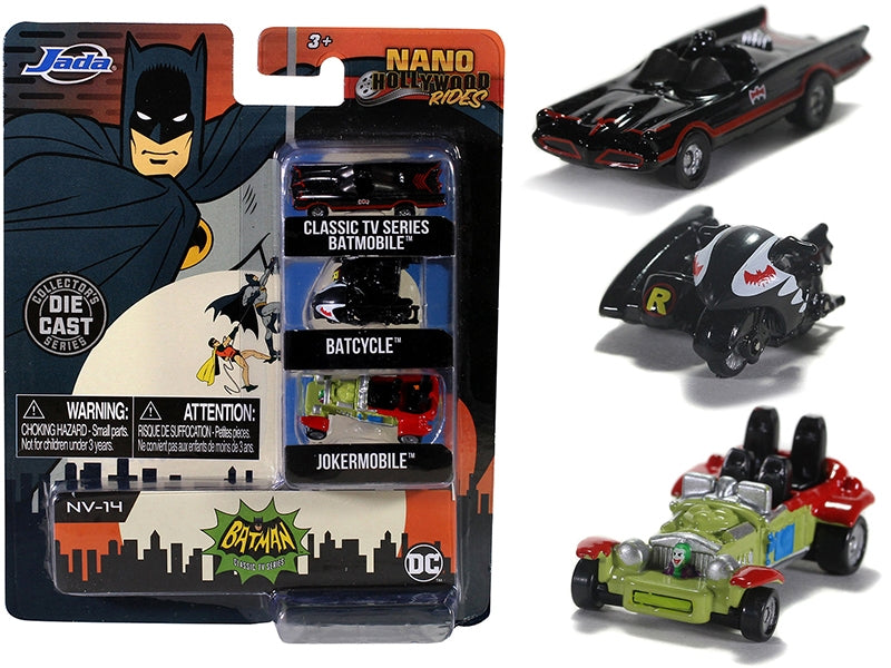 "Batman" (1966-1968) Classic TV Series 3 piece Set "Nano Hollywood Rides" Diecast Models by Jada Jada